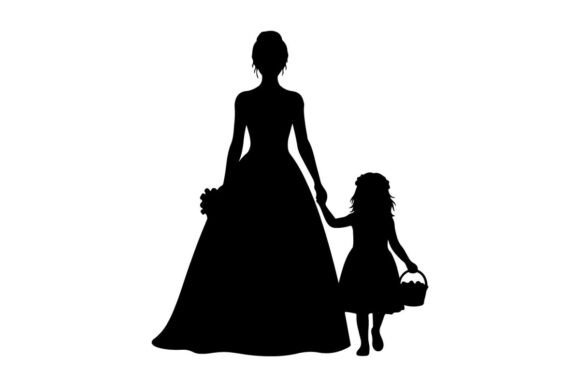 Download Bride and Flower Girl Silhouette Vector - Girl silhouette Collection