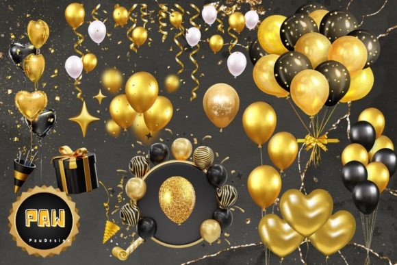 Download Gold Balloon Bundle Clipart - Balloon bundle Collection