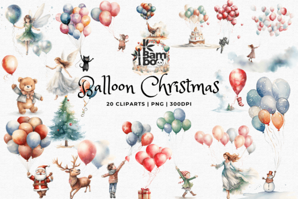 Download Watercolor Cute Christmas Balloon Bundle - Balloon bundle Collection