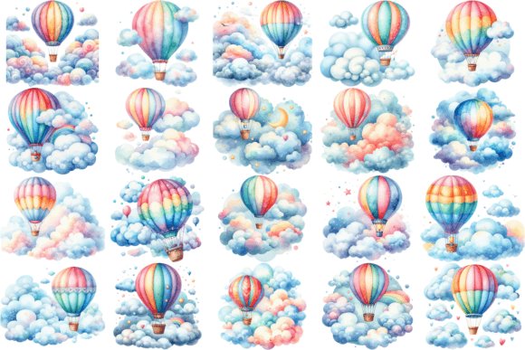 Download 20 Watercolor Hot Air Balloon Bundle - Balloon bundle Collection