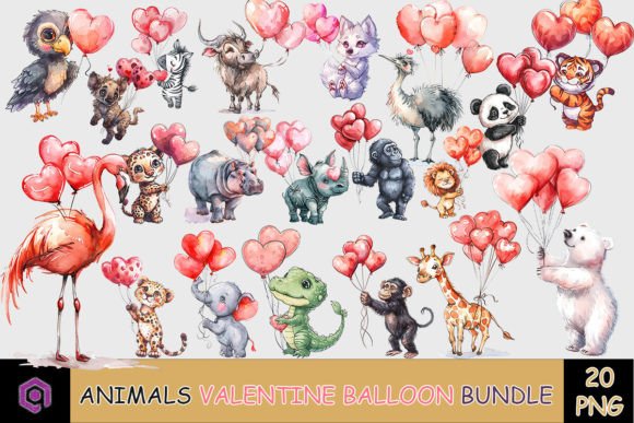 Download Valentine Animals Holding Balloon Bundle - Balloon bundle Collection