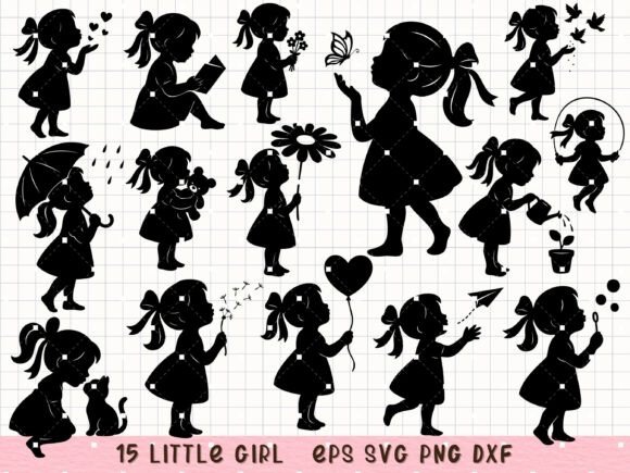 Download Little Girl Silhouette Cute Kid Clipart - Girl silhouette Collection
