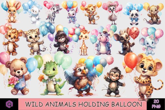 Download Wild Animals Holding Balloon Bundle - Balloon bundle Collection